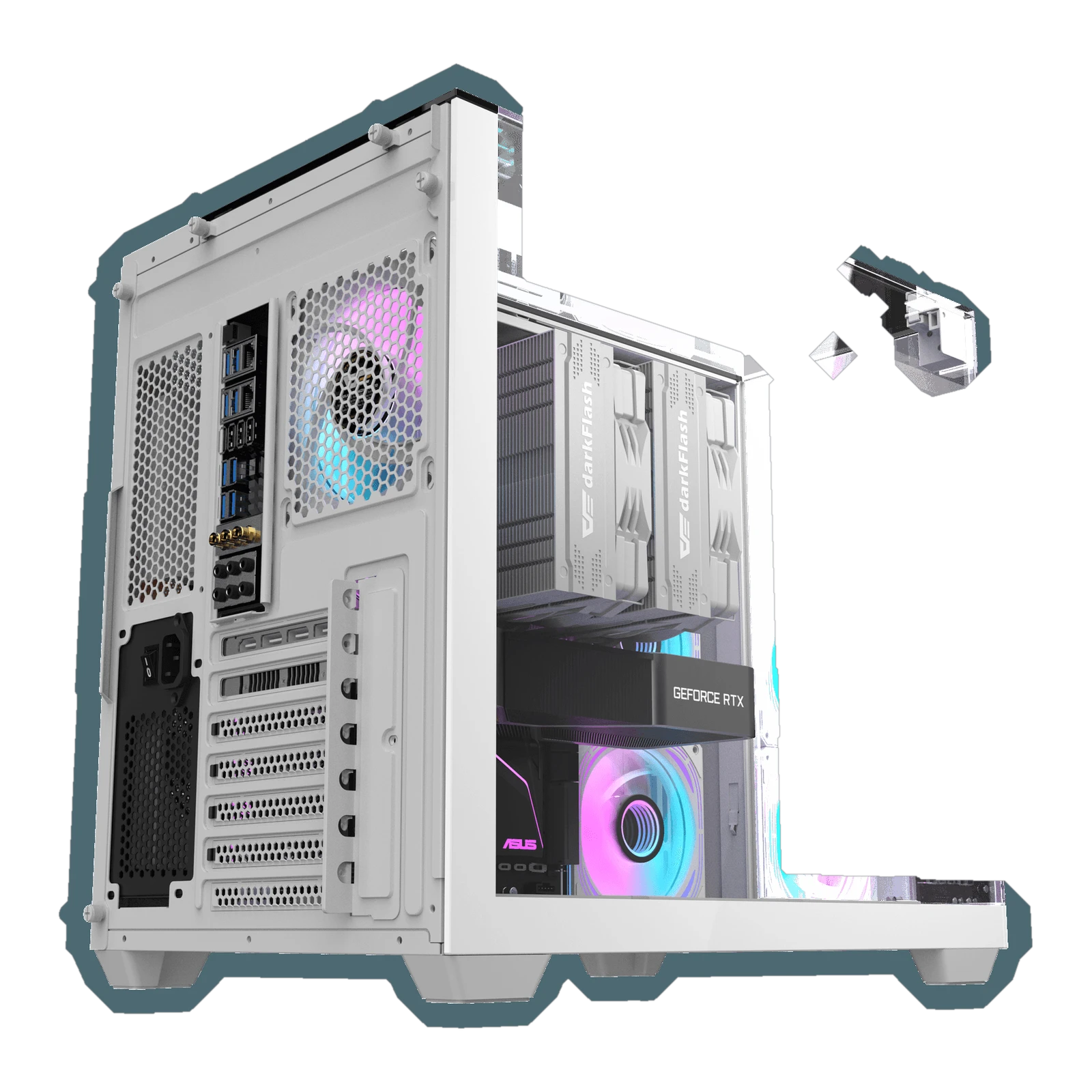 Darkflash TH285 ATX PC Case - 4 ARGB Fans installed - White
