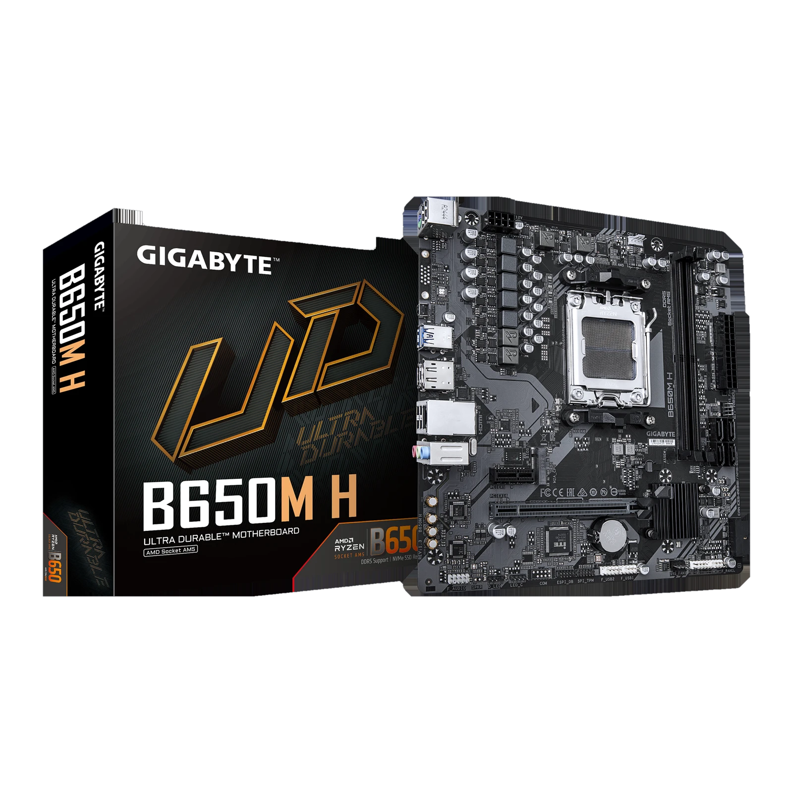 B650M H DDR5 m-ATX Motherboard, AM5 Socket, AMD B650 Chipset, 2x DIMM, 1x PCIe (4.0/3.0) x16 Slot, 1x M.2, 4x SATA, 1GbE
