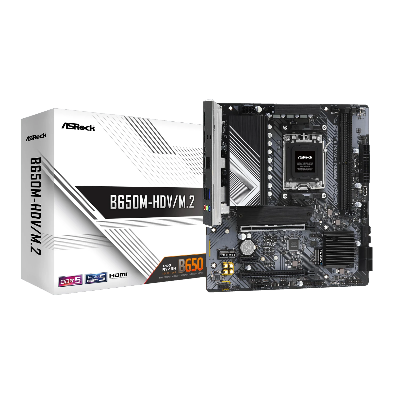 B650M H DDR5 m-ATX Motherboard, AM5 Socket, AMD B650 Chipset, 2x DIMM, 1x PCIe (4.0/3.0) x16 Slot, 1x M.2, 4x SATA, 1GbE