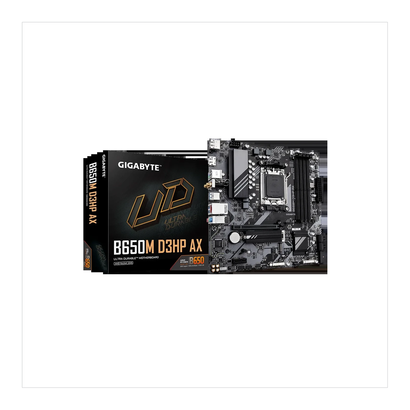 B650M D3HP AX DDR5 m-ATX Motherboard, AM5 Socket, AMD B650 Chipset, 4x DIMM, 1x PCIe (4.0/3.0) x16 Slot, 2x M.2, 4x SATA
