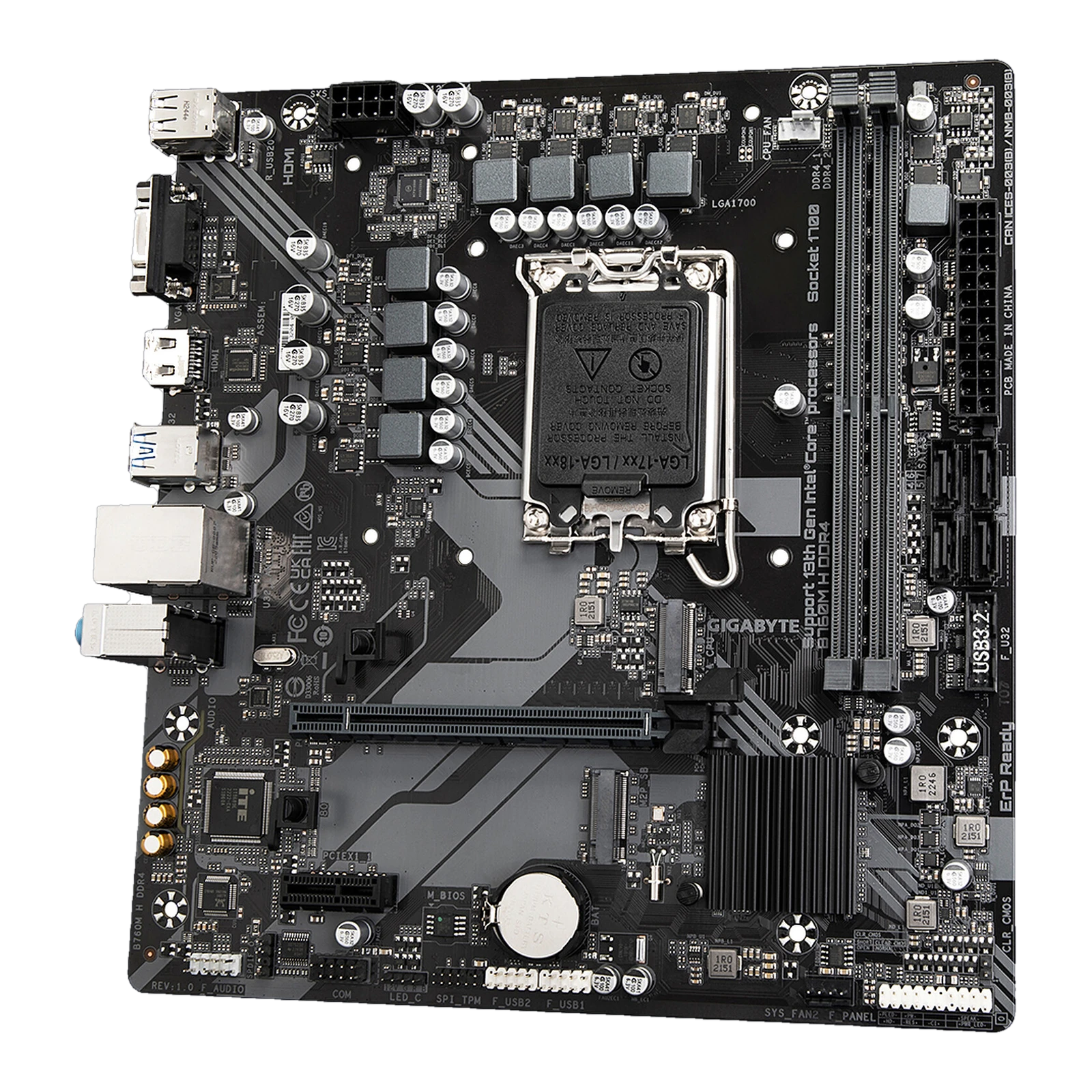 GIGABYTE B760M H DDR4 Micro-ATX Motherboard, LGA1700 Socket, Intel B760 Chipset, 2x DDR4 DIMM Slots up to 64GB, 1x PCIe