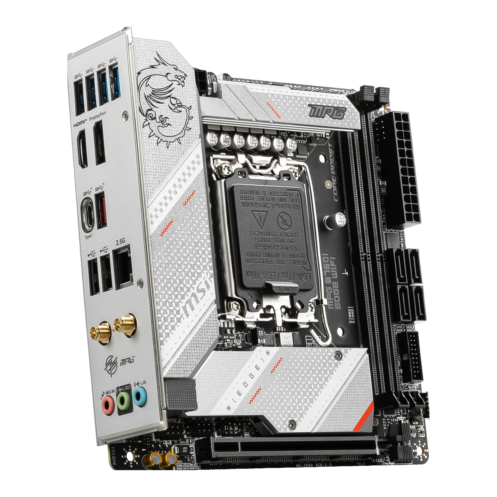 MSI MPG B760I EDGE WIFI Mini-ITX Motherboard, LGA1700 Socket, Intel B760 Chipset, 2x DIMM, 1x PCIe (5.0) x16 Slot, 2x M.