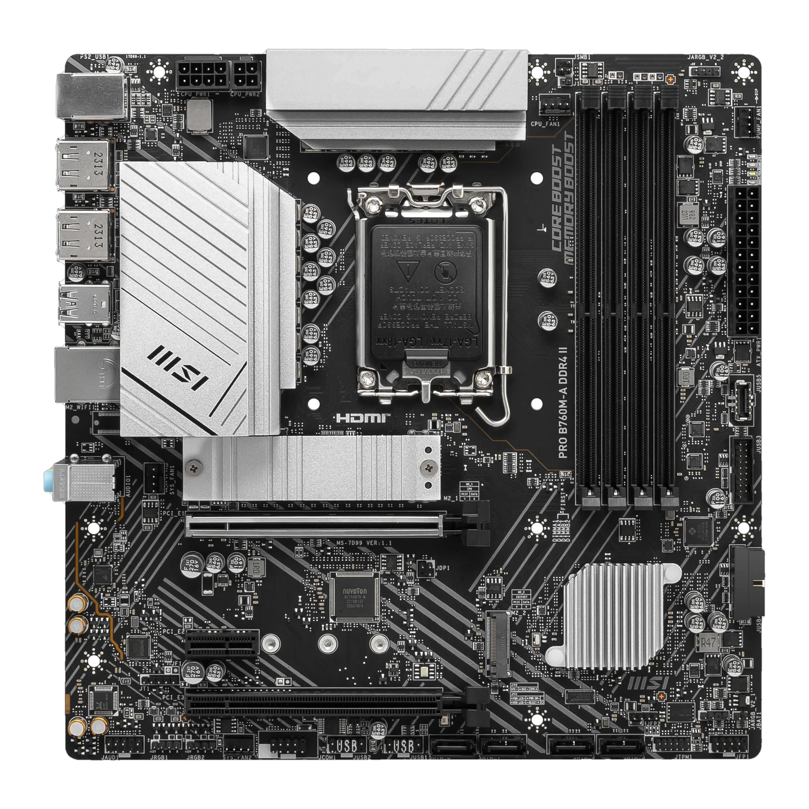 MSI PRO B760M-A DDR4 II m-ATX Motherboard, LGA1700 Socket, Intel B760 Chipset, 4x DIMM, 2x PCIe (4.0/3.0) x16 Slots, 2x