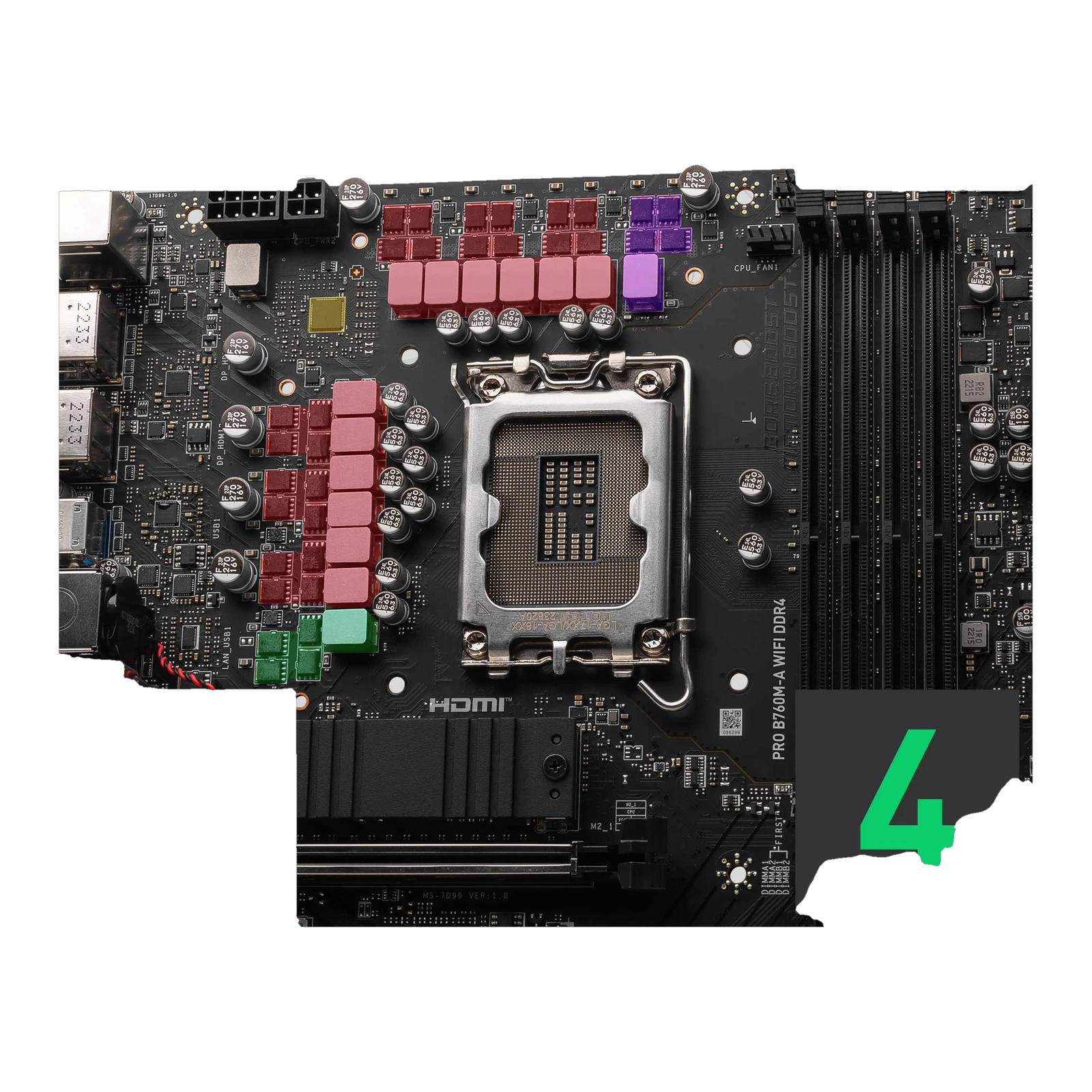MSI PRO B760M-A DDR4 II m-ATX Motherboard, LGA1700 Socket, Intel B760 Chipset, 4x DIMM, 2x PCIe (4.0/3.0) x16 Slots, 2x