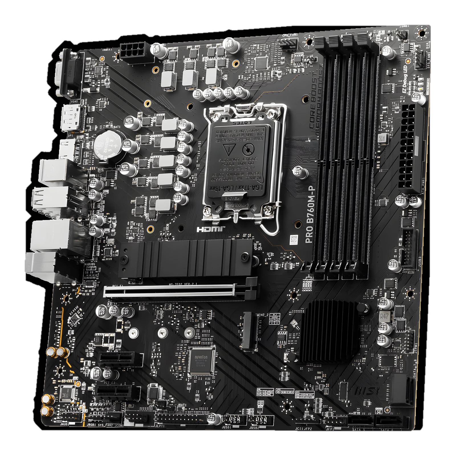 MSI PRO B760M-P DDR5 m-ATX Motherboard, LGA1700 Socket, Intel B760 Chipset, 4x DIMM, 1x PCIe (4.0) x16 Slot, 2x M.2, 4x