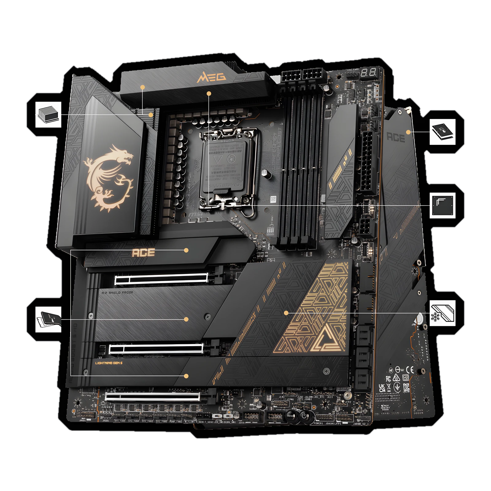 MEG Z790 ACE MAX DDR5 E-ATX Motherboard, LGA 1700 Socket, Intel Z790 Chipset, 4x DIMM Slots up to 7800MHz, 3x PCIe (5.0/