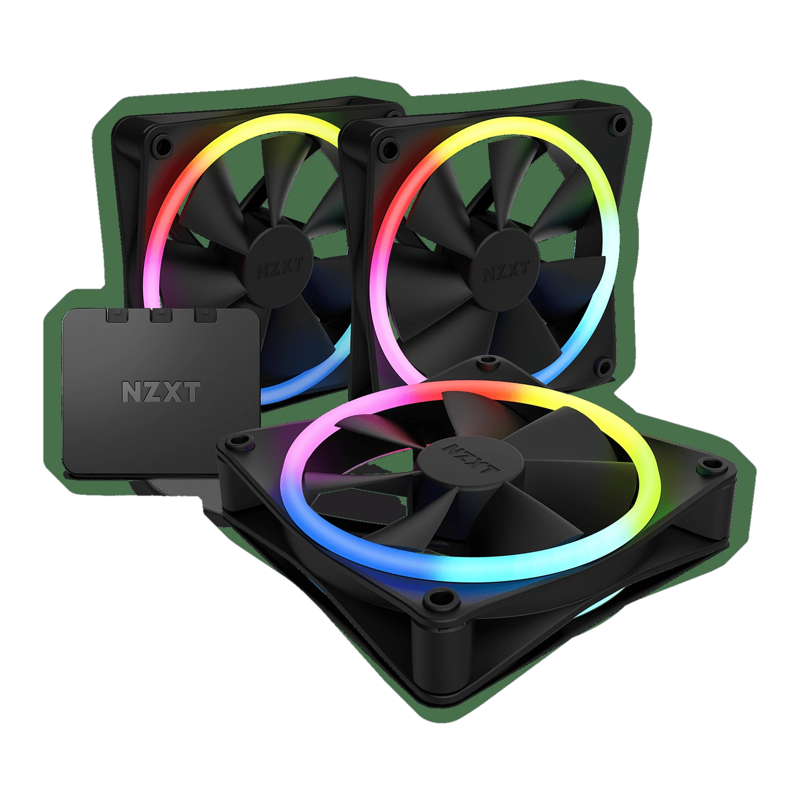 NZXT F120 RGB Duo - 120mm Dual-sided RGB Fan -Triple Pack (White, Black) w/RGB Controller - Black