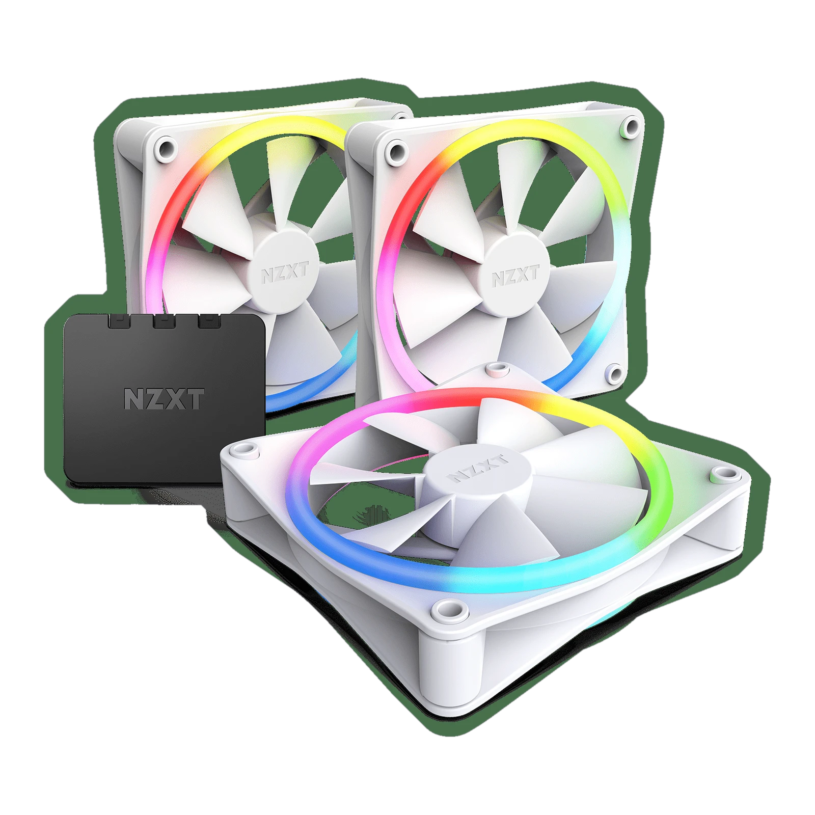 NZXT F120 RGB Duo - 120mm Dual-sided RGB Fan -Triple Pack (White, Black) w/RGB Controller